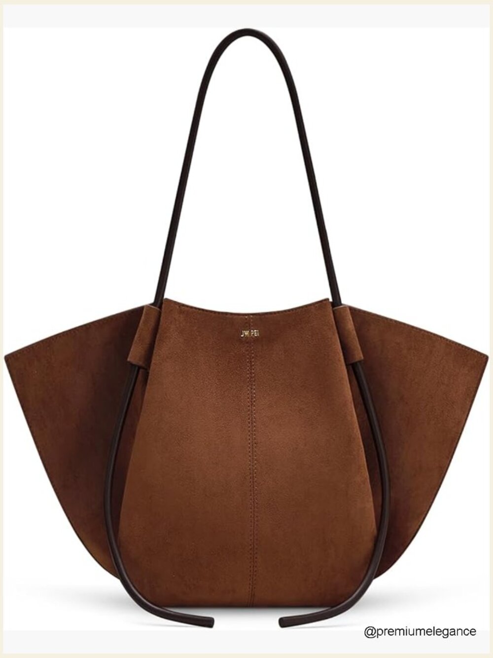 Faux Suede Wide Tote Bag Handbag Shoulder Bag Gold Hardware